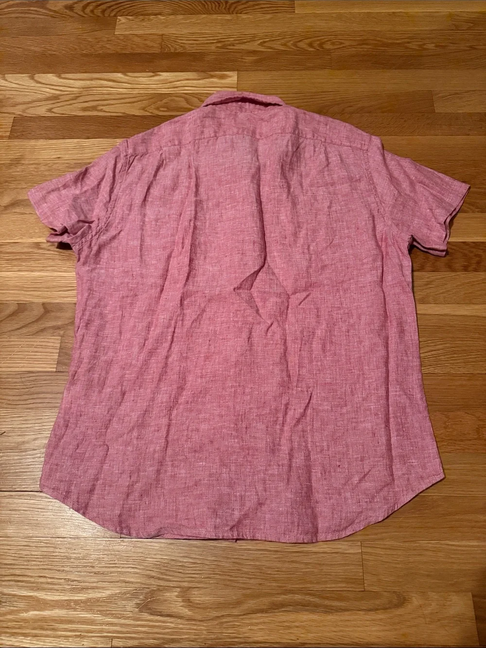 J. Crew Men's Pink/red Short-Sleeve Button-Down Linen Blend Shirt